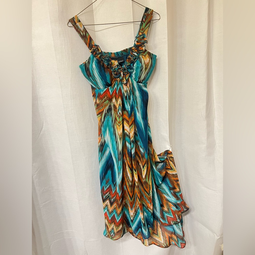 Festival Aztec v neck ruffle high low dress lightweight mesh multicolor sz 6